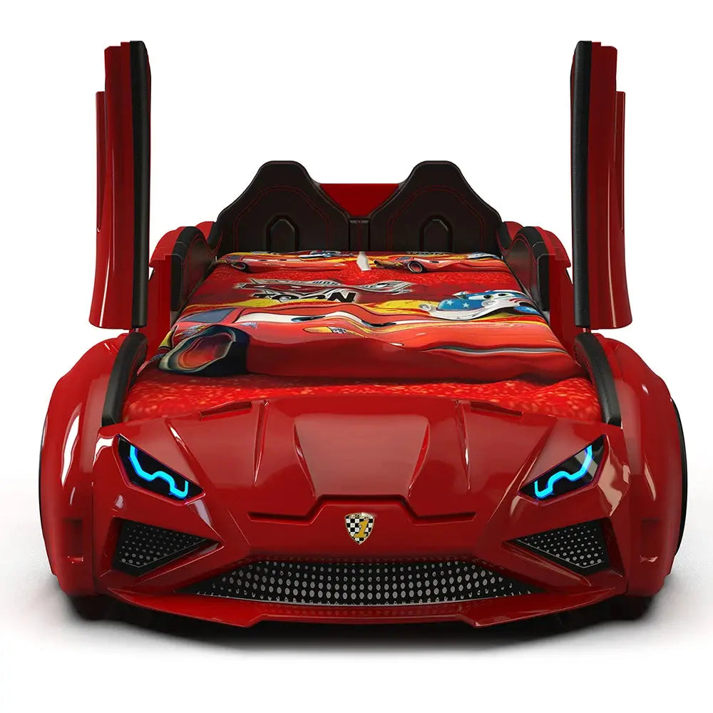 Lambo Style Kids Car Bed Lifting Doors Headlights Remote Control Toddler Twin Size Frame
