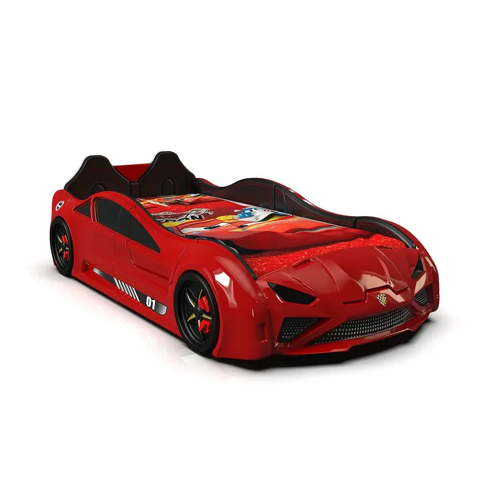 Lambo Style Kids Car Bed Lifting Doors Headlights Remote Control Toddler Twin Size Frame