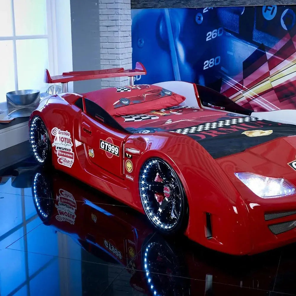 GT999 Kids Car Bed Remote Control LED Lights MP3 Toddler Twin Size Frame