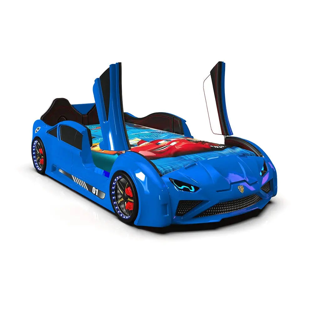 Lambo Style Kids Car Bed Lifting Doors Headlights Remote Control Toddler Twin Size Frame