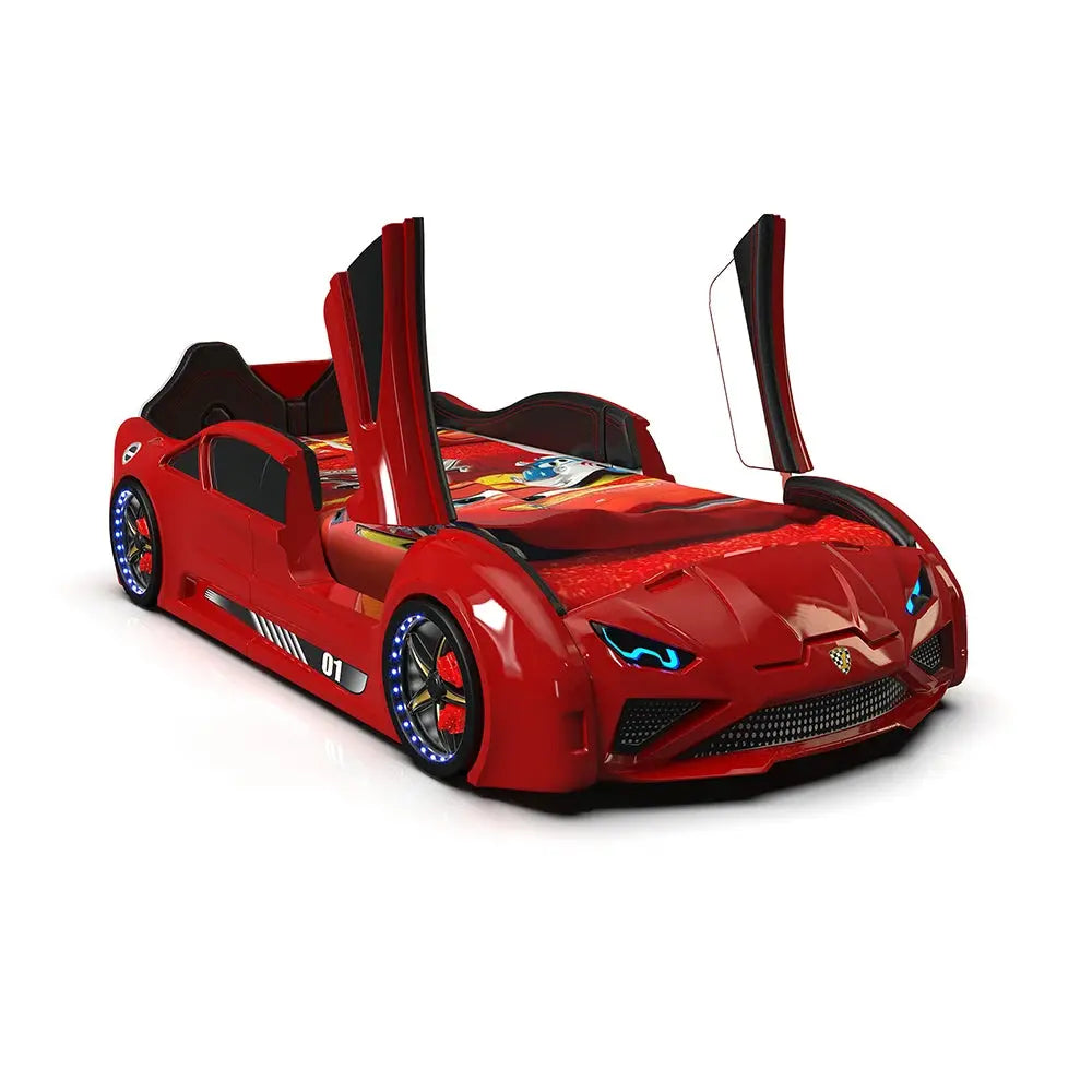 Lambo Style Kids Car Bed Lifting Doors Headlights Remote Control Toddler Twin Size Frame