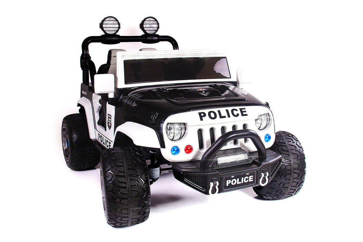 12V Police Truck Ride-On Parental Remote MP3 Leather Seats LED Wheels