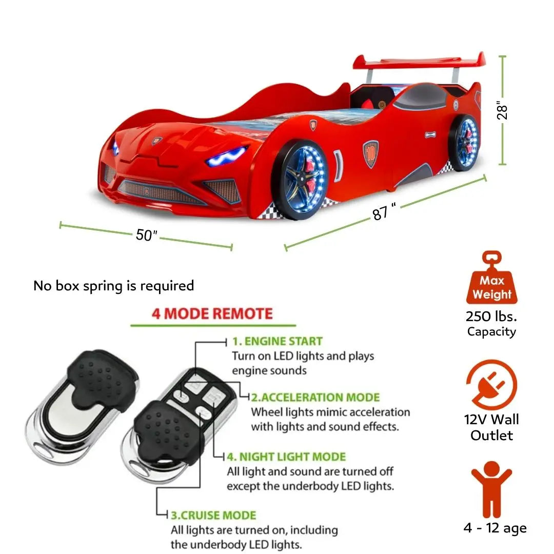 Lambo GT Toddler Car Bed Headlights Remote Control Twin Size Frame