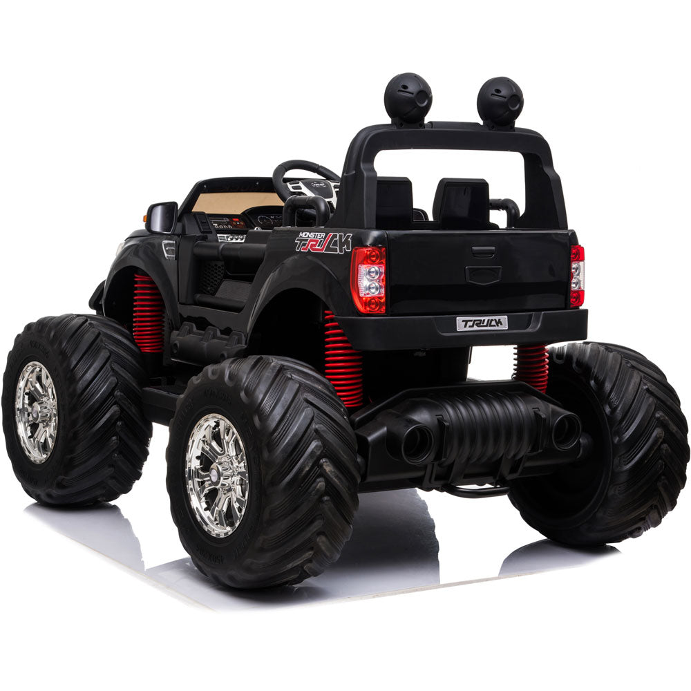 MotoTec 4x4 Kids Electric Monster Truck - 12V Black Ride-On with 2.4GHz Remote Control