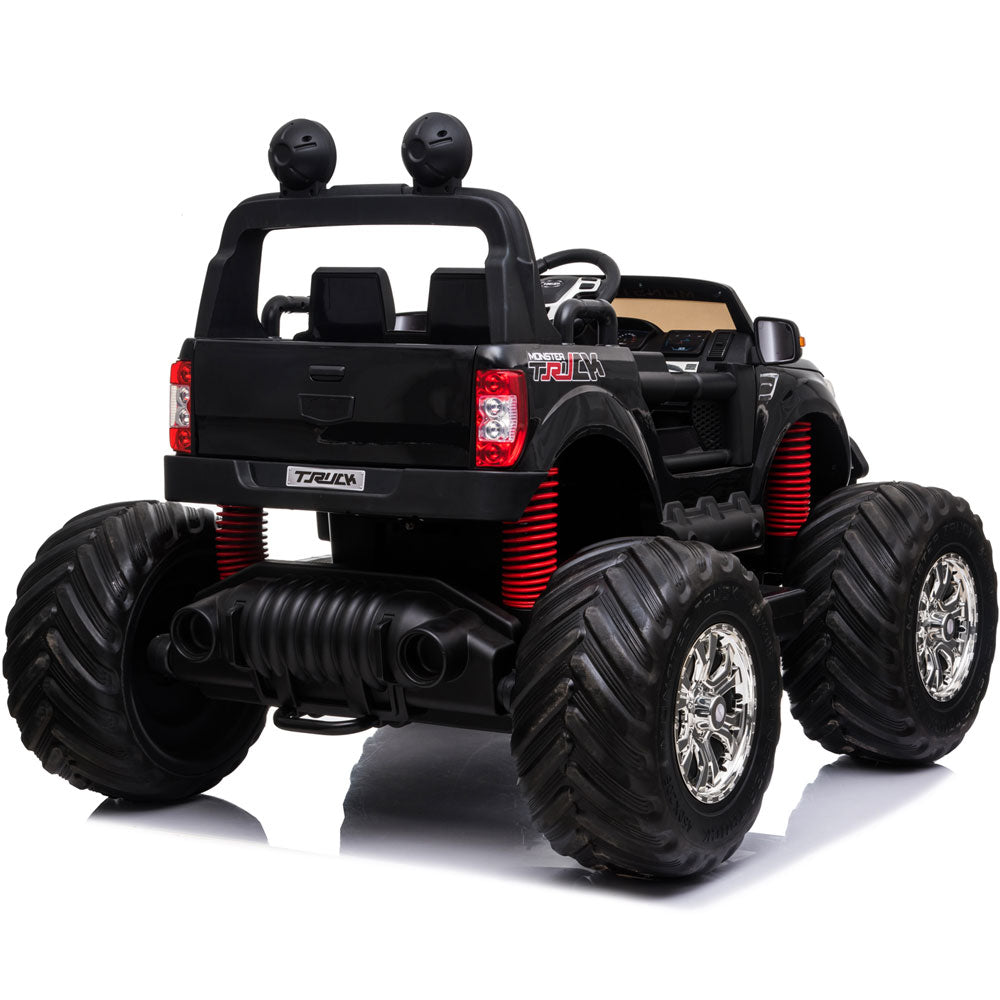 MotoTec 4x4 Kids Electric Monster Truck - 12V Black Ride-On with 2.4GHz Remote Control
