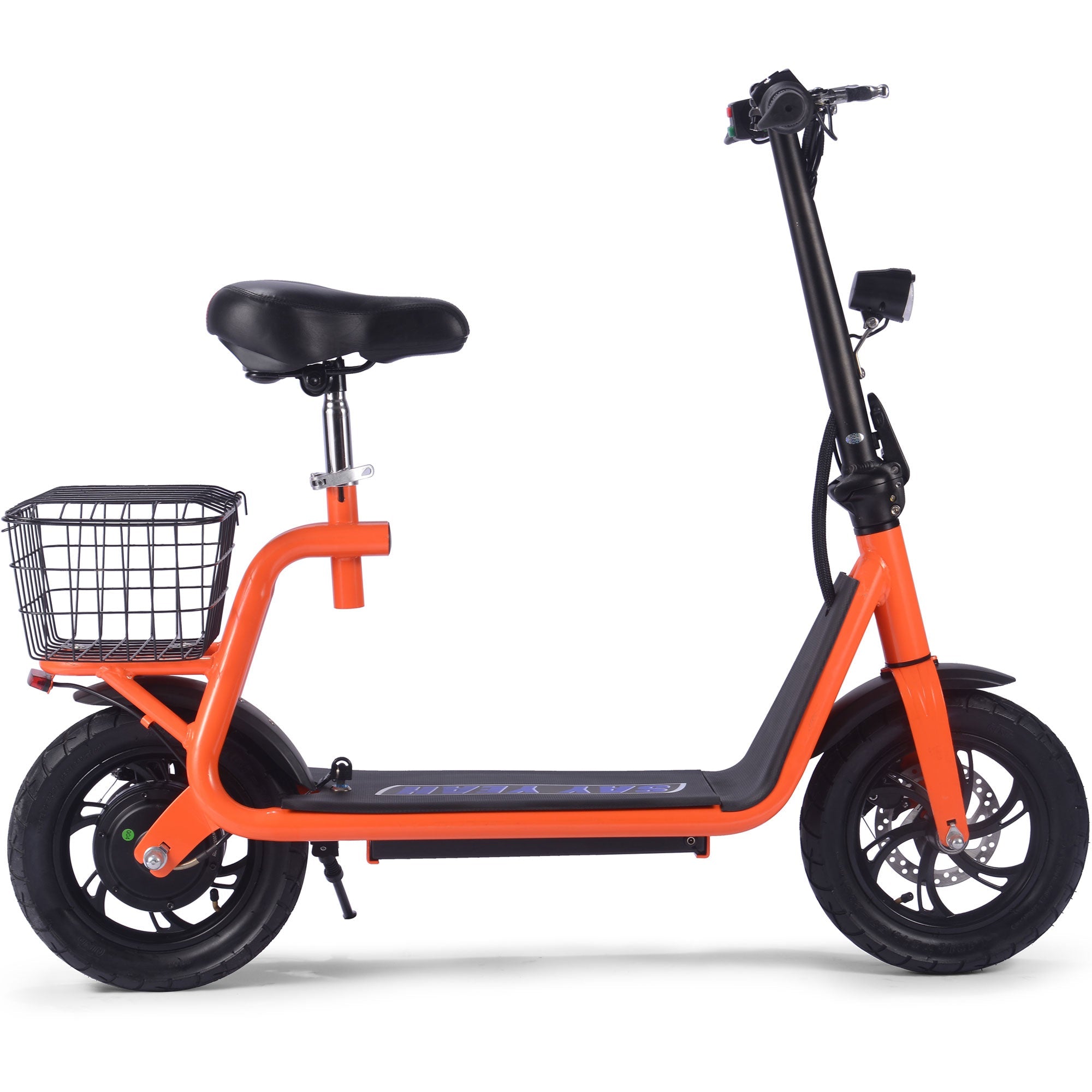 MotoTec Metro 36V 500W Lithium Electric Scooter - Orange Commuter Ride with Seat & Basket