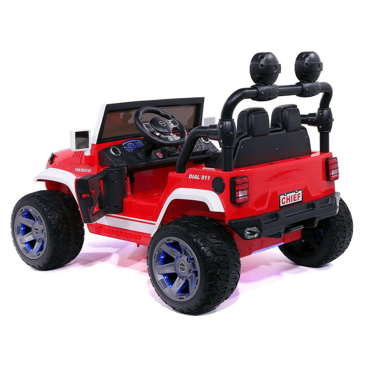 12V Fire Truck Ride-On Parental Remote MP3 Leather Seats MP3 LED Wheels