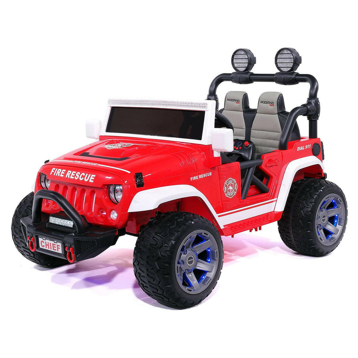 12V Fire Truck Ride-On Parental Remote MP3 Leather Seats MP3 LED Wheels