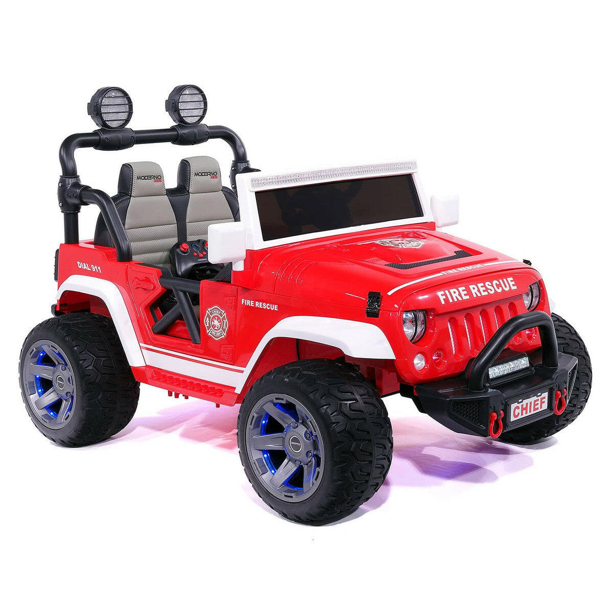 12V Fire Truck Ride-On Parental Remote MP3 Leather Seats MP3 LED Wheels