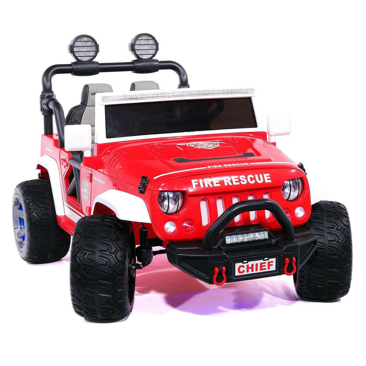 12V Fire Truck Ride-On Parental Remote MP3 Leather Seats MP3 LED Wheels