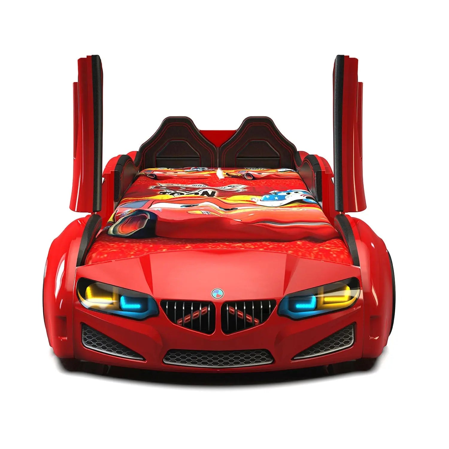 Beamer MZ Car Bed, Racing Headlights, Remote Control, Toddler Twin Size Frame