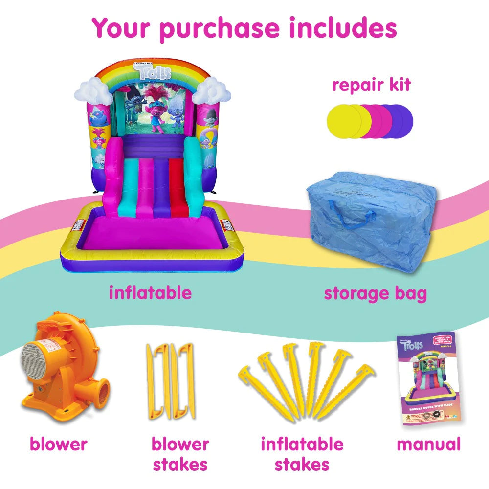Dreamworks Trolls Inflatable Bounce House Water Slide Pool Ball Pit