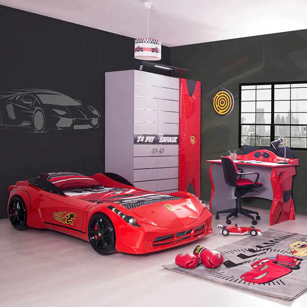 Spyder Kids Race Car Bed Headlights Remote Control Toddler Twin Size