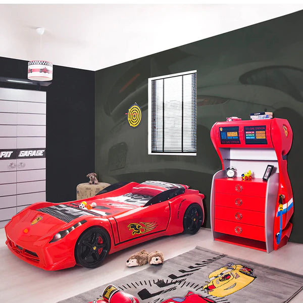 Spyder Kids Race Car Bed LED Headlights Remote Control Toddler Twin Size Frame