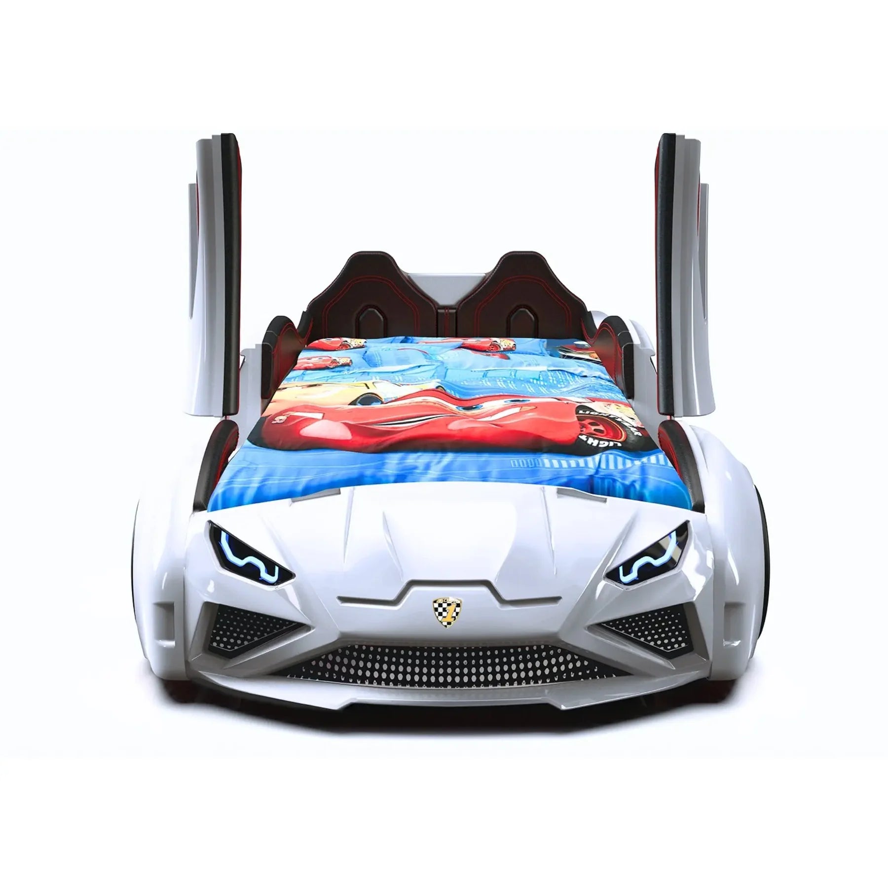 Lambo Style Kids Car Bed Lifting Doors Headlights Remote Control Toddler Twin Size Frame