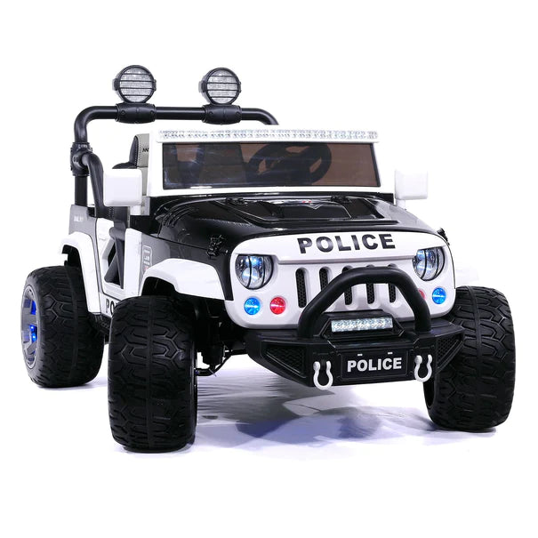 12V Police Truck Ride-On, Parental Remote, MP3, Leather Seats, LED Lights