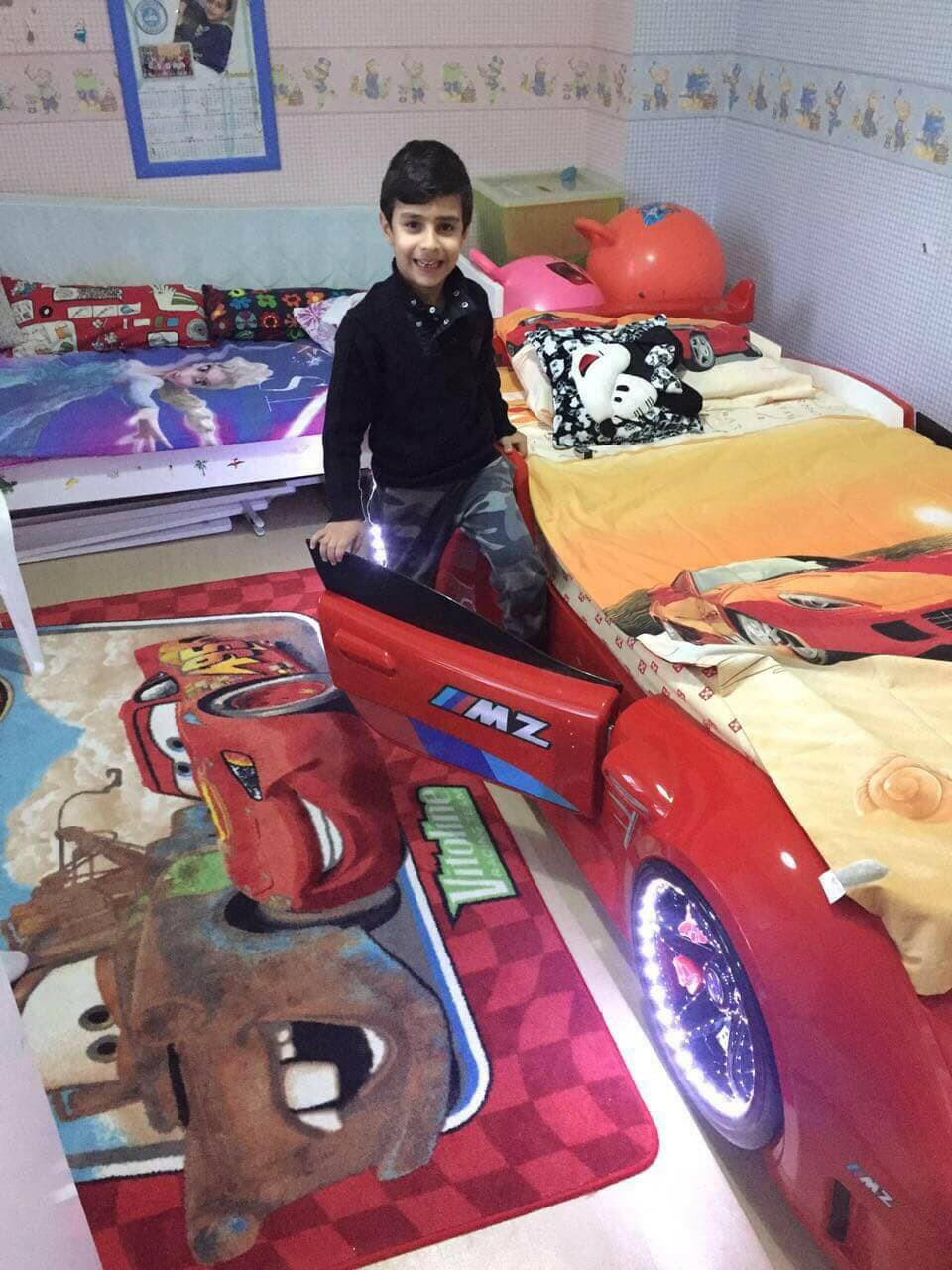 Beamer MZ Race Car Bed Headlights Remote Control Toddler Twin Size.