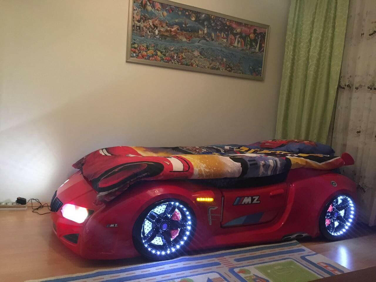 Beamer MZ Race Car Bed Headlights Remote Control Toddler Twin Size.