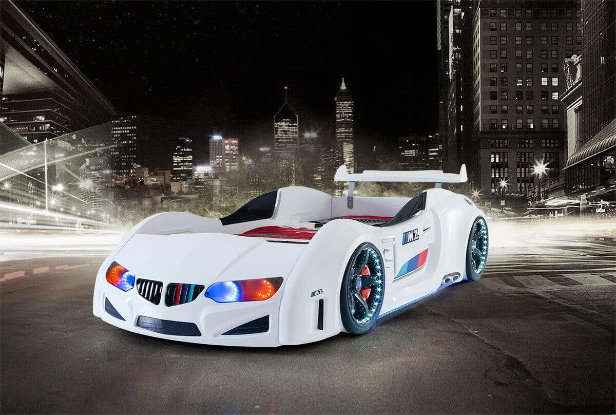 Beamer MZ Race Car Bed Headlights Remote Control Toddler Twin Size.