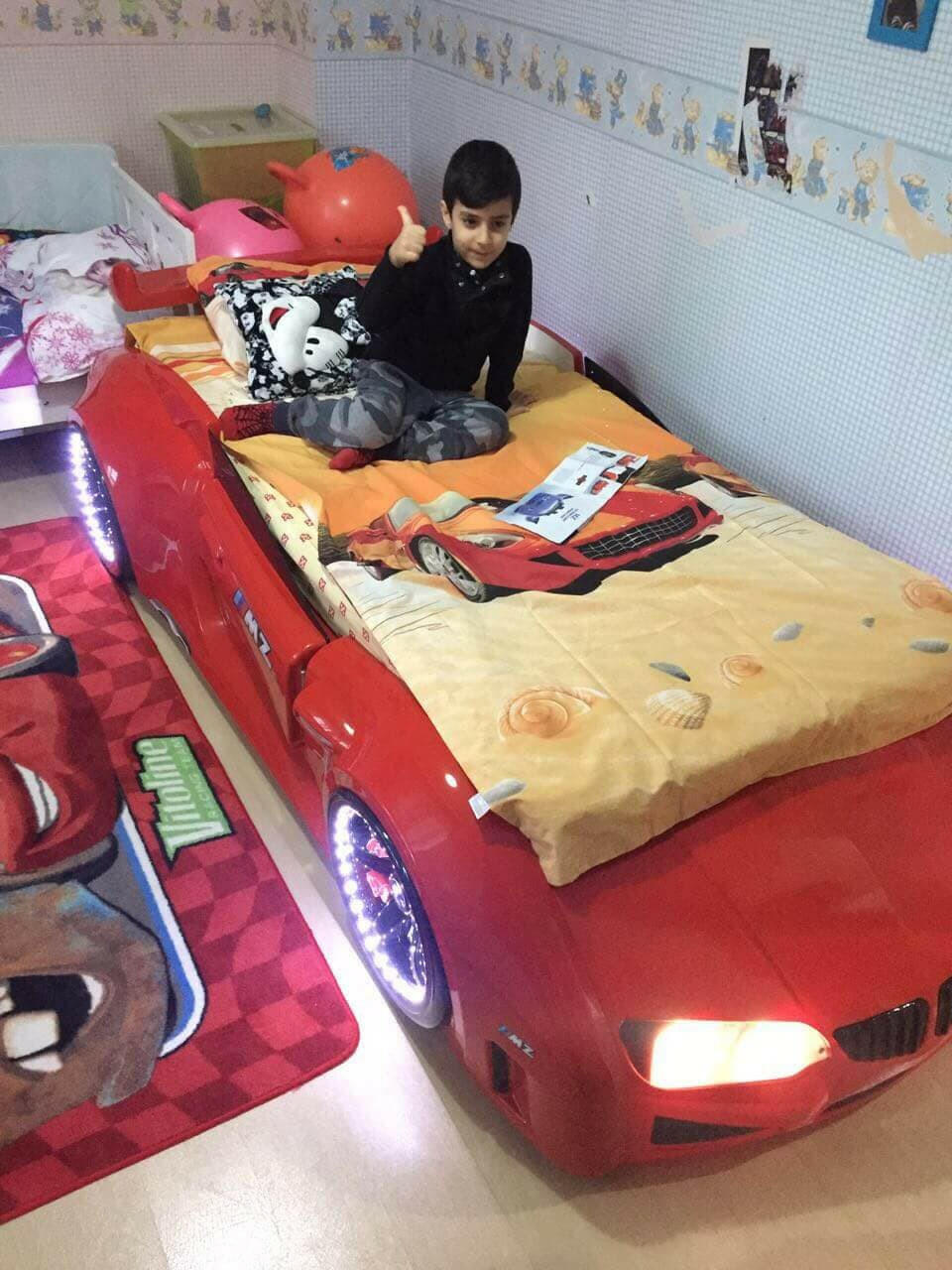 Beamer MZ Race Car Bed Headlights Remote Control Toddler Twin Size.