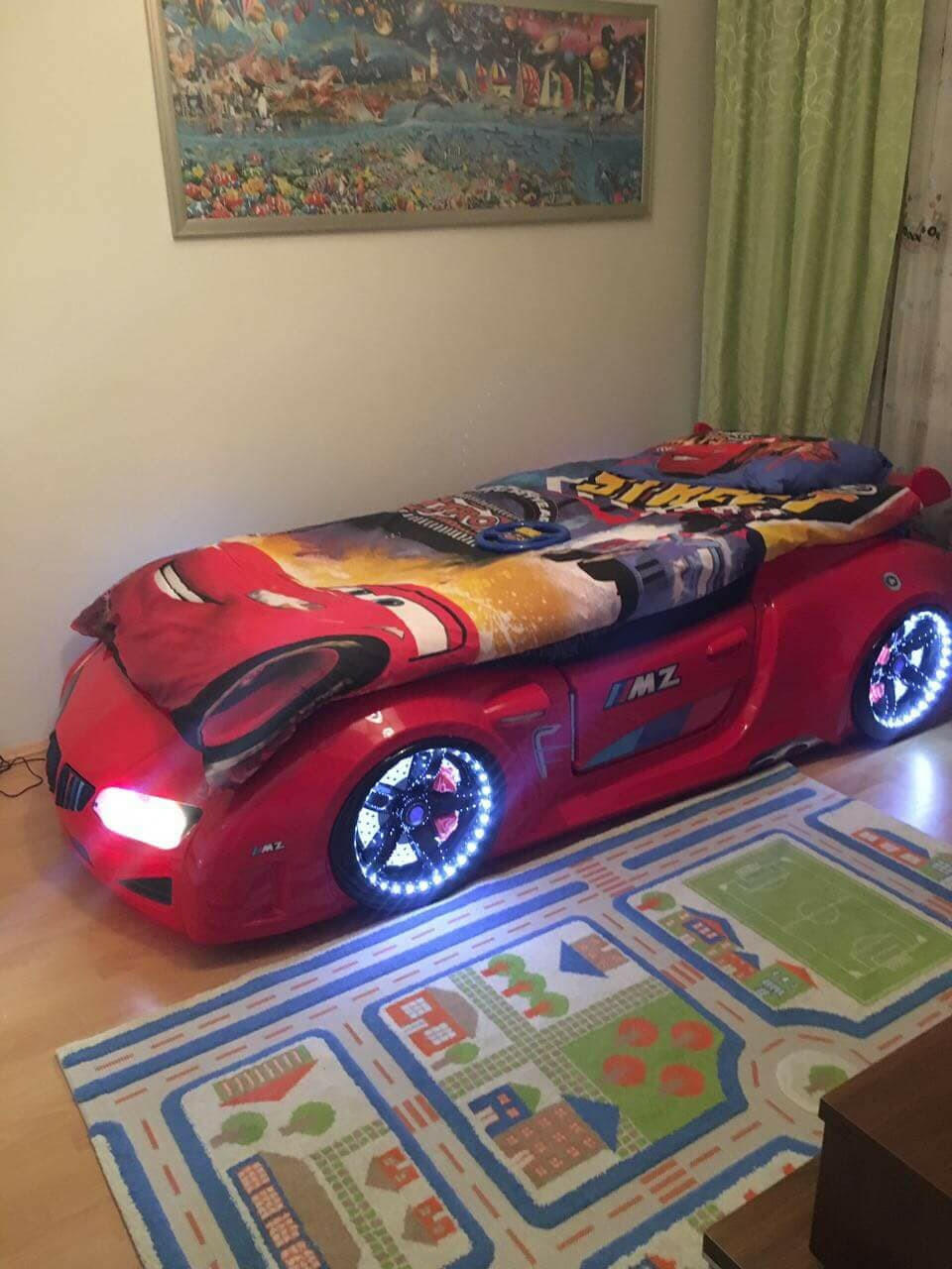 Beamer MZ Race Car Bed Headlights Remote Control Toddler Twin Size.