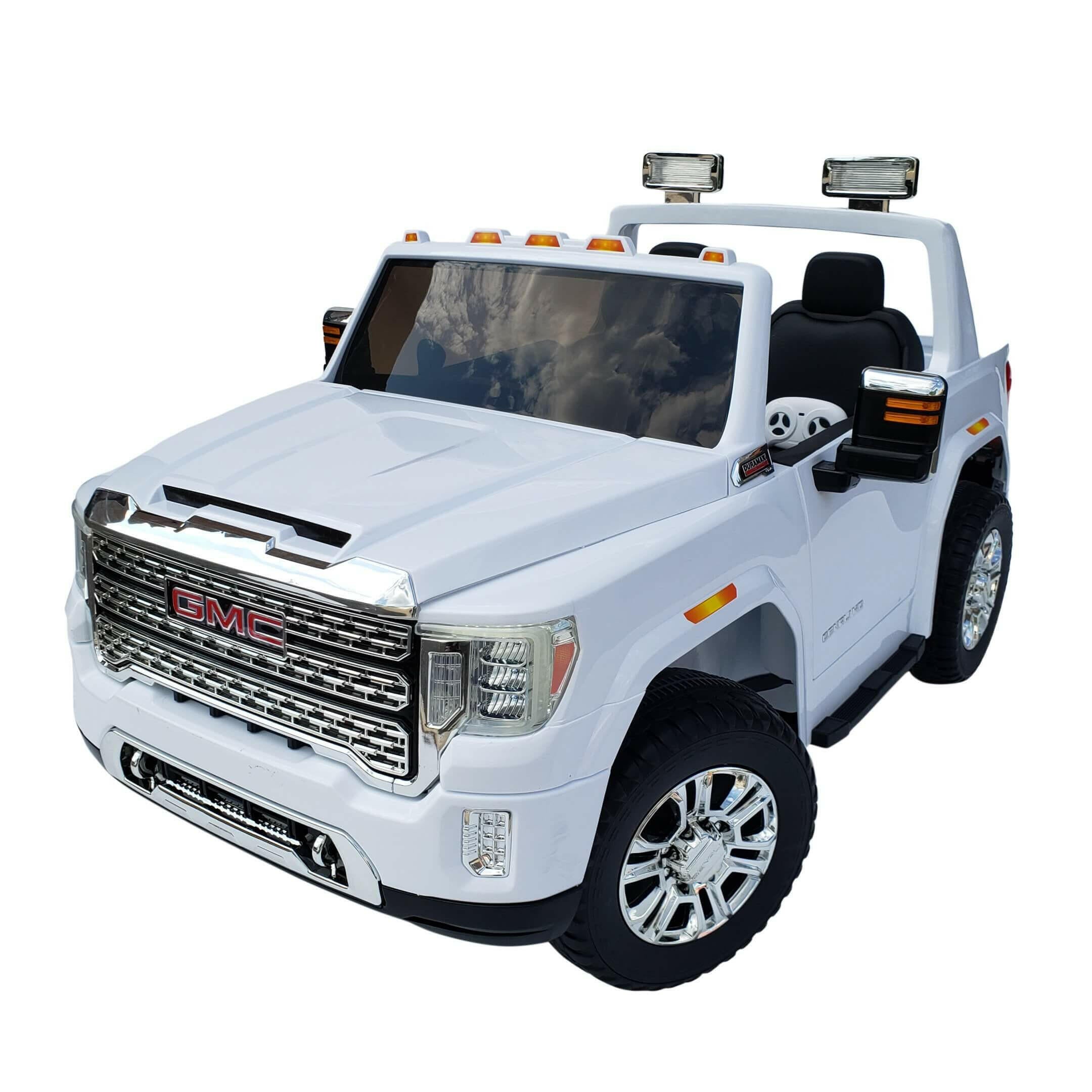 12V Licensed GMC Ride-On Truck 2-Seater with Parental Remote, MP3, Leather Seats - Kids Eye Candy