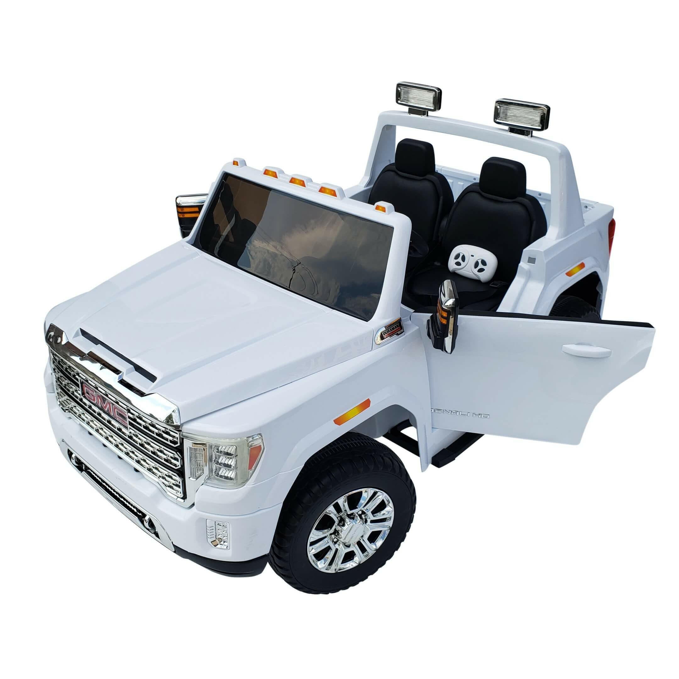 12V Licensed GMC Ride-On Truck 2-Seater with Parental Remote, MP3, Leather Seats - Kids Eye Candy