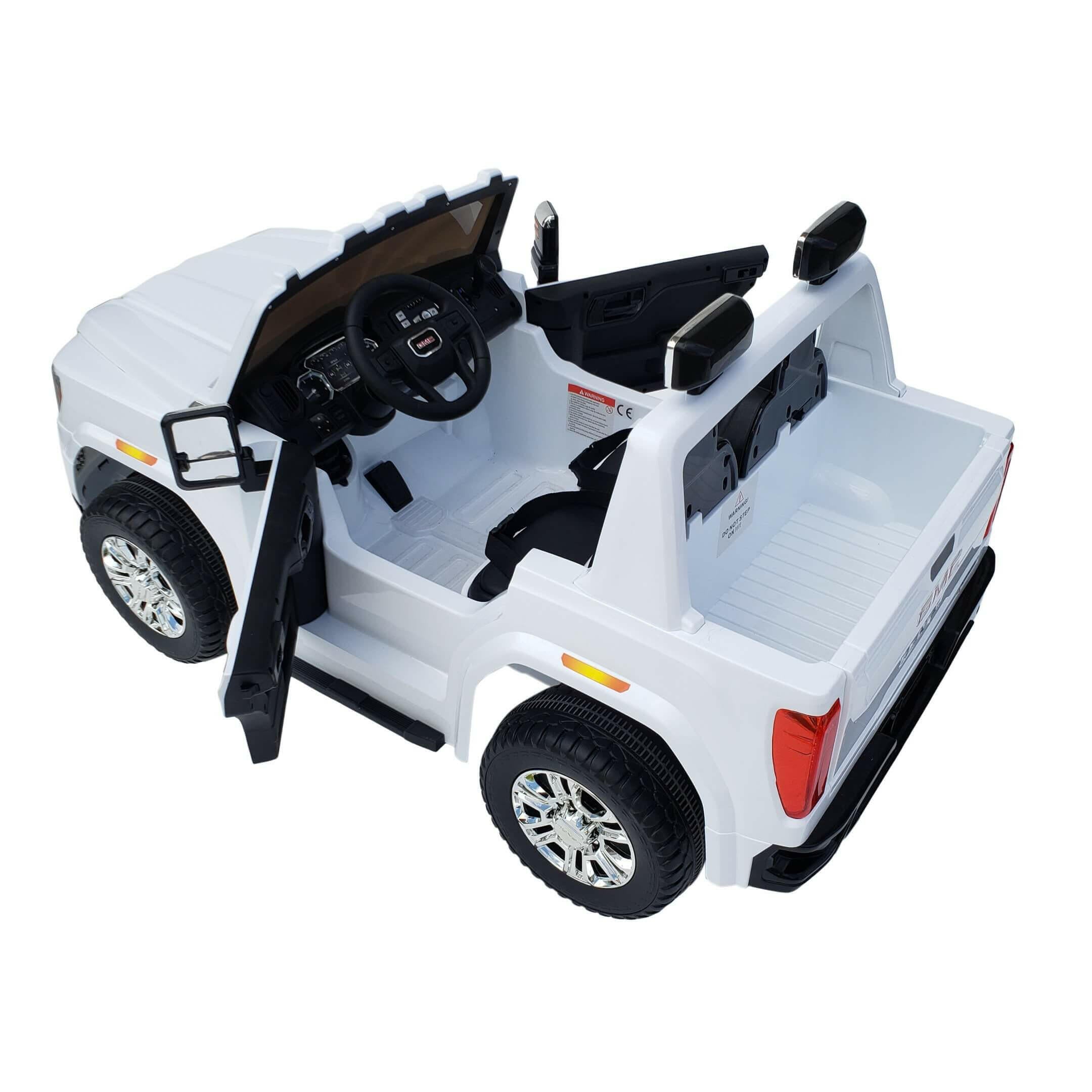 12V Licensed GMC Ride-On Truck 2-Seater with Parental Remote, MP3, Leather Seats - Kids Eye Candy