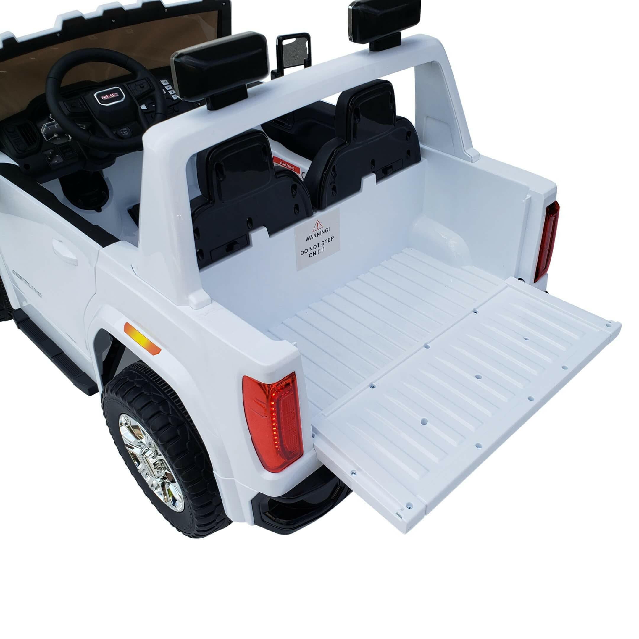 12V Licensed GMC Ride-On Truck 2-Seater with Parental Remote, MP3, Leather Seats - Kids Eye Candy