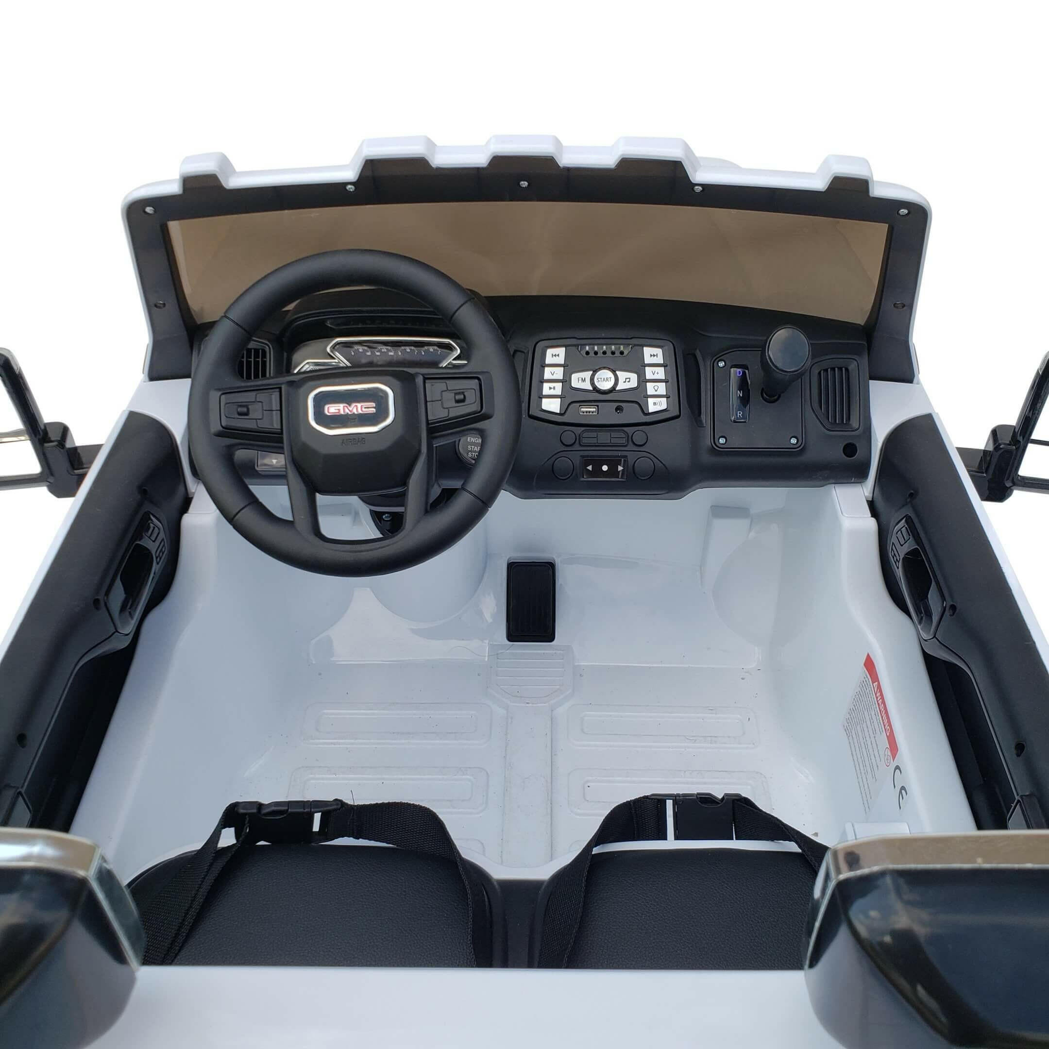 12V Licensed GMC Ride-On Truck 2-Seater with Parental Remote, MP3, Leather Seats - Kids Eye Candy