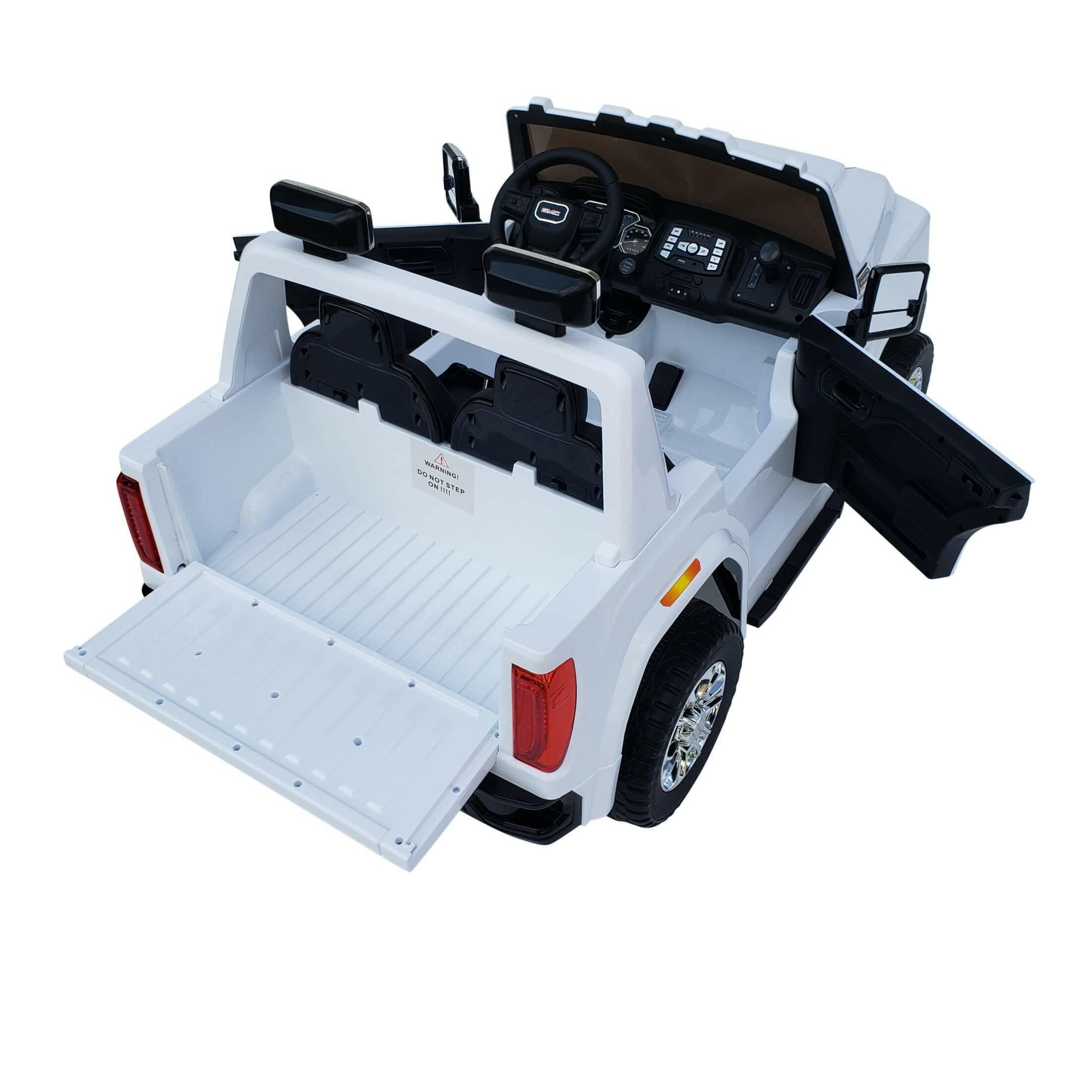 12V Licensed GMC Ride-On Truck 2-Seater with Parental Remote, MP3, Leather Seats - Kids Eye Candy