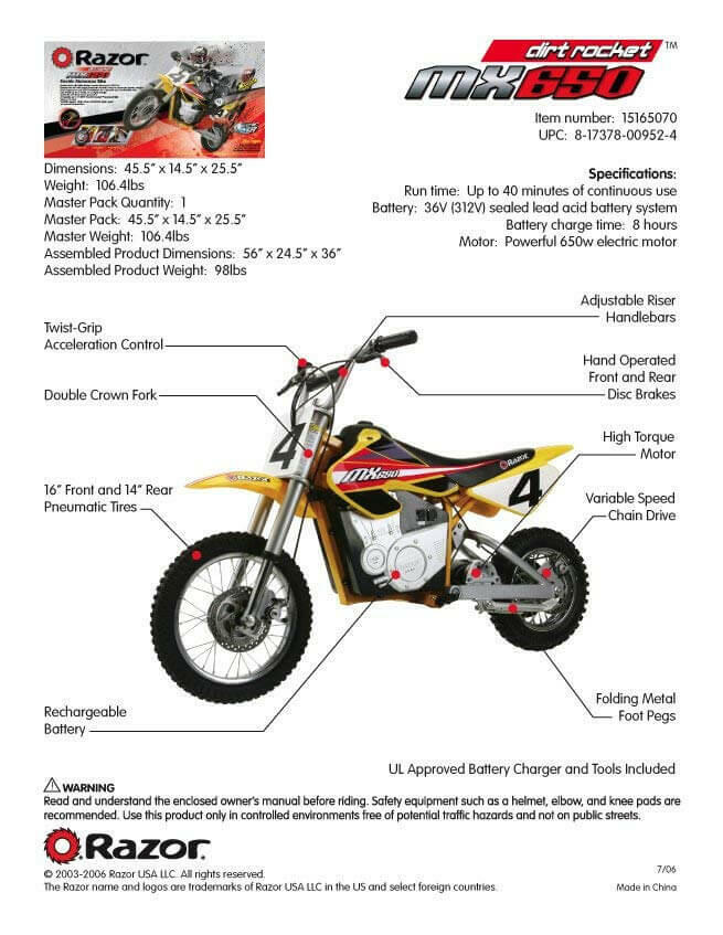 Razor Dirt Rocket MX650 Battery Powered Ride On - Kids Eye Candy