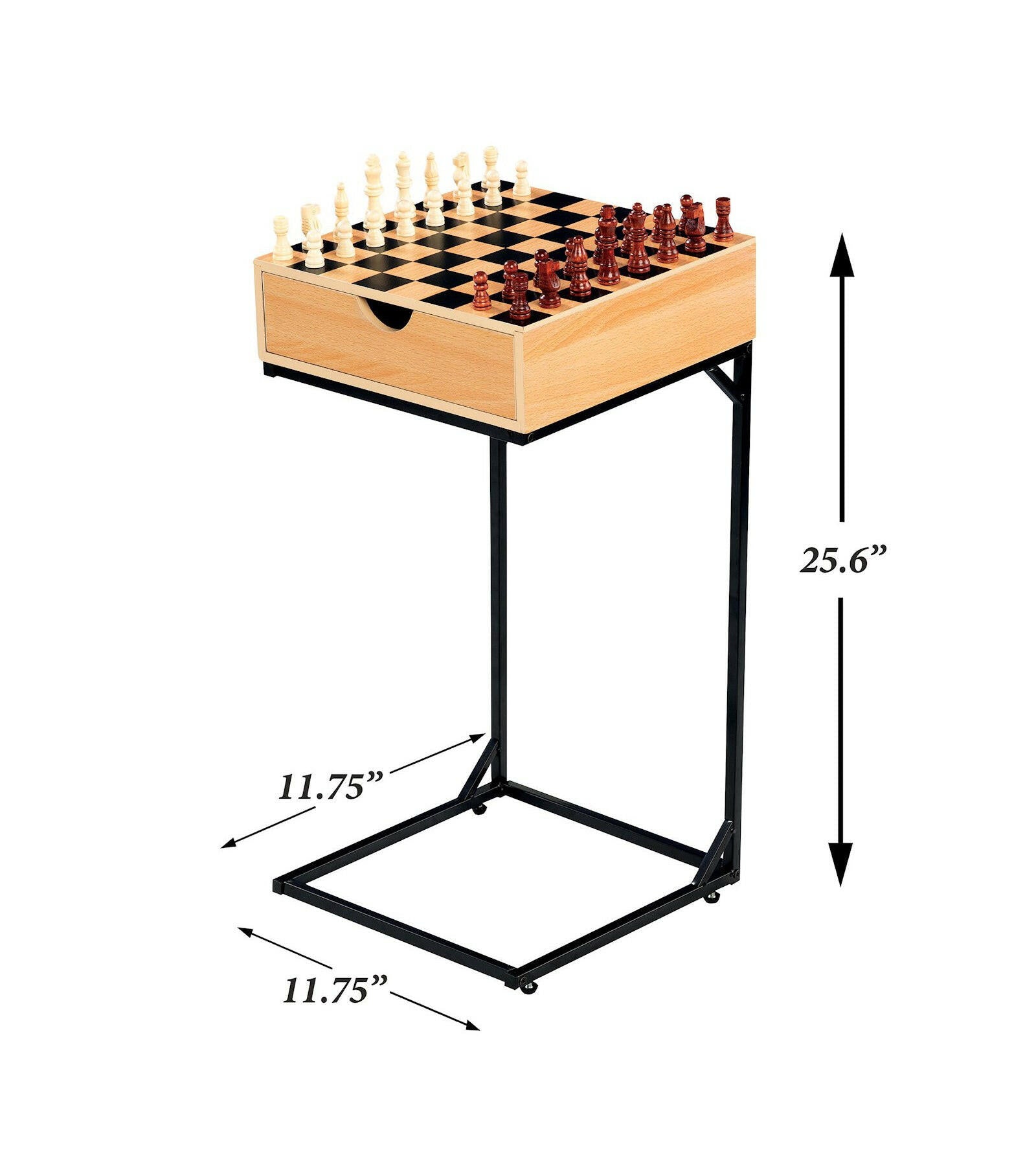 Wooden Chess & Checkers Game Set with Metal Stand.