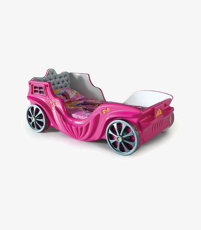 Princess Carriage Kids Car Bed LED Headlights Sound System w/ Twin Mattress - Kids Eye Candy