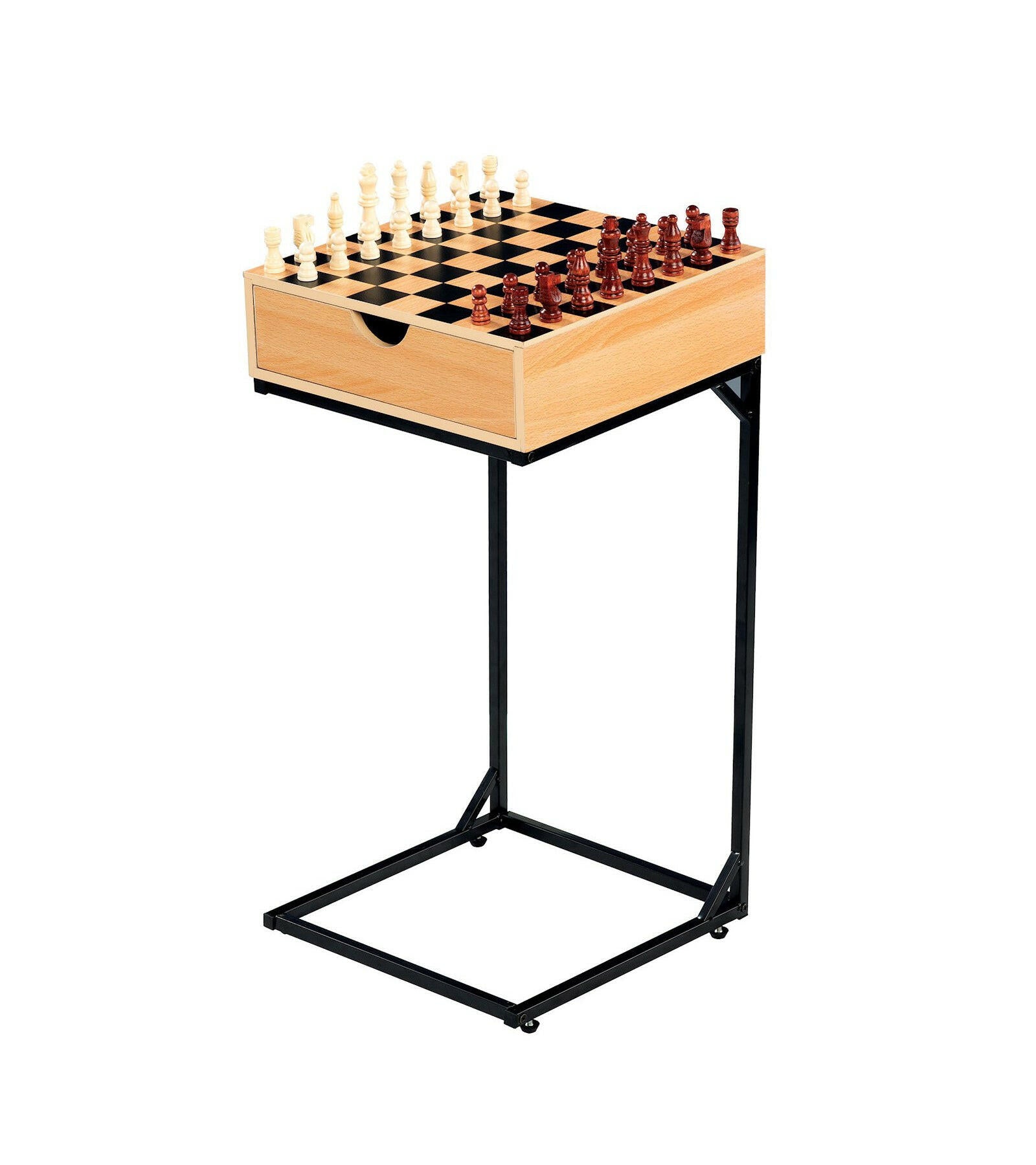 Wooden Chess & Checkers Game Set with Metal Stand.