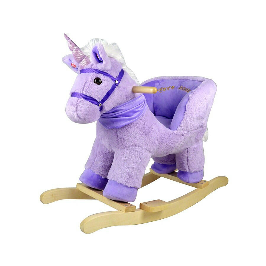 Plush Furry Animal Purple Unicorn Ride-On Rocking Toy - Kids Eye Candy