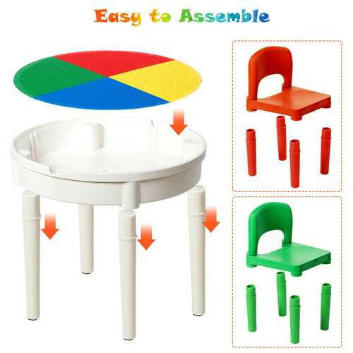 3-in-1 Kids Activity Table and 2 Chairs Set Includes 300 Bricks - Kids Eye Candy
