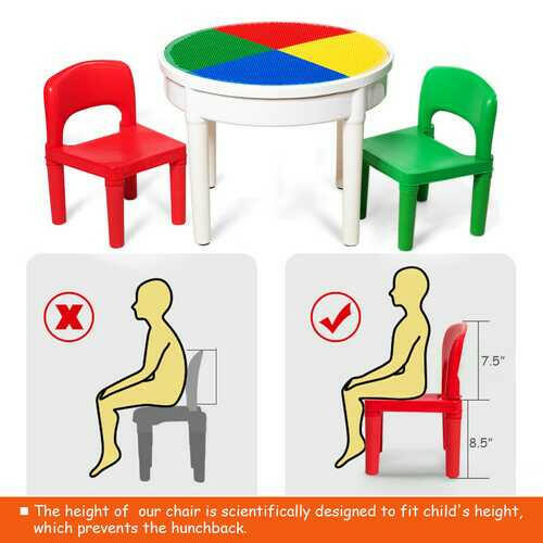 3-in-1 Kids Activity Table and 2 Chairs Set Includes 300 Bricks - Kids Eye Candy