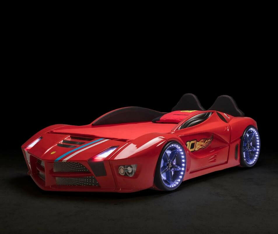 Luxury Moon Kids Race Car Bed w/ LED Headlights Toddler Remote Control Twin Size Frame - Kids Eye Candy