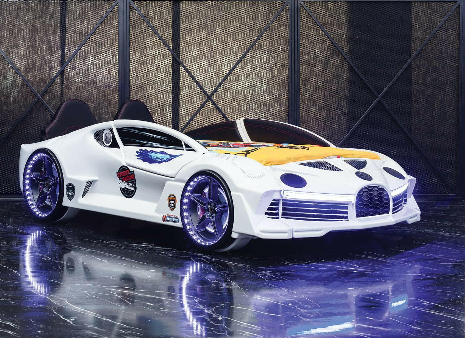 Aero Super Car Kids Bed Lifting Doors Headlights Remote Control Toddler Twin Size Frame - Kids Eye Candy