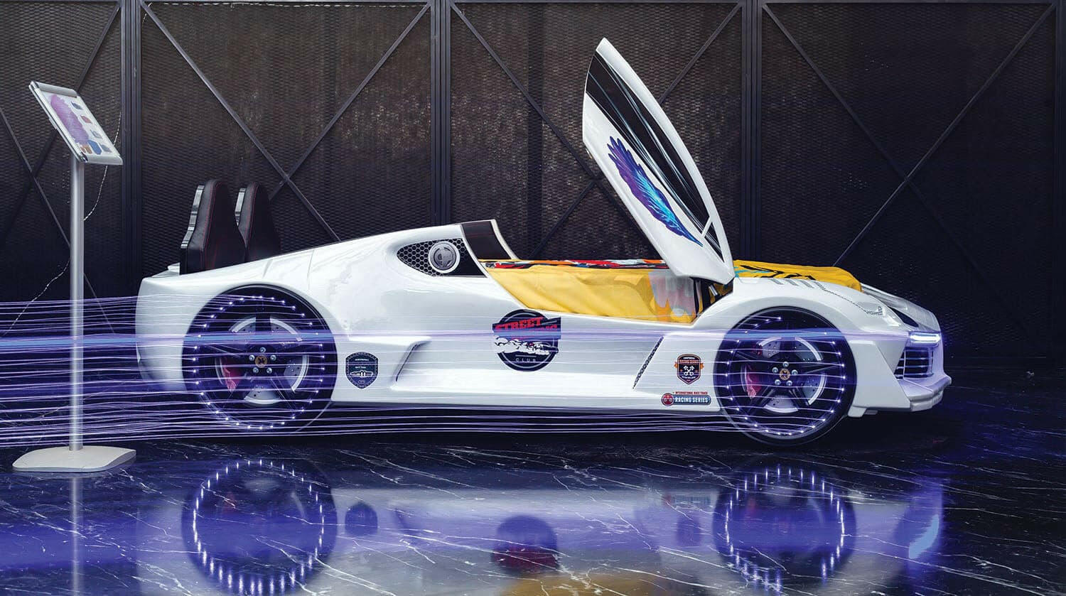 Aero Super Car Kids Bed Lifting Doors Headlights Remote Control Toddler Twin Size Frame - Kids Eye Candy