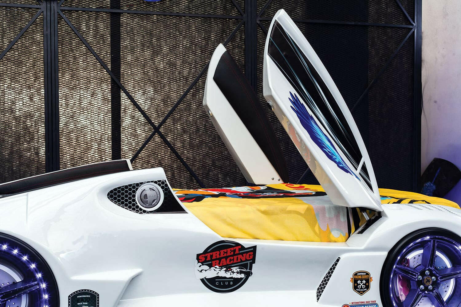 Aero Super Car Kids Bed Lifting Doors Headlights Remote Control Toddler Twin Size Frame - Kids Eye Candy