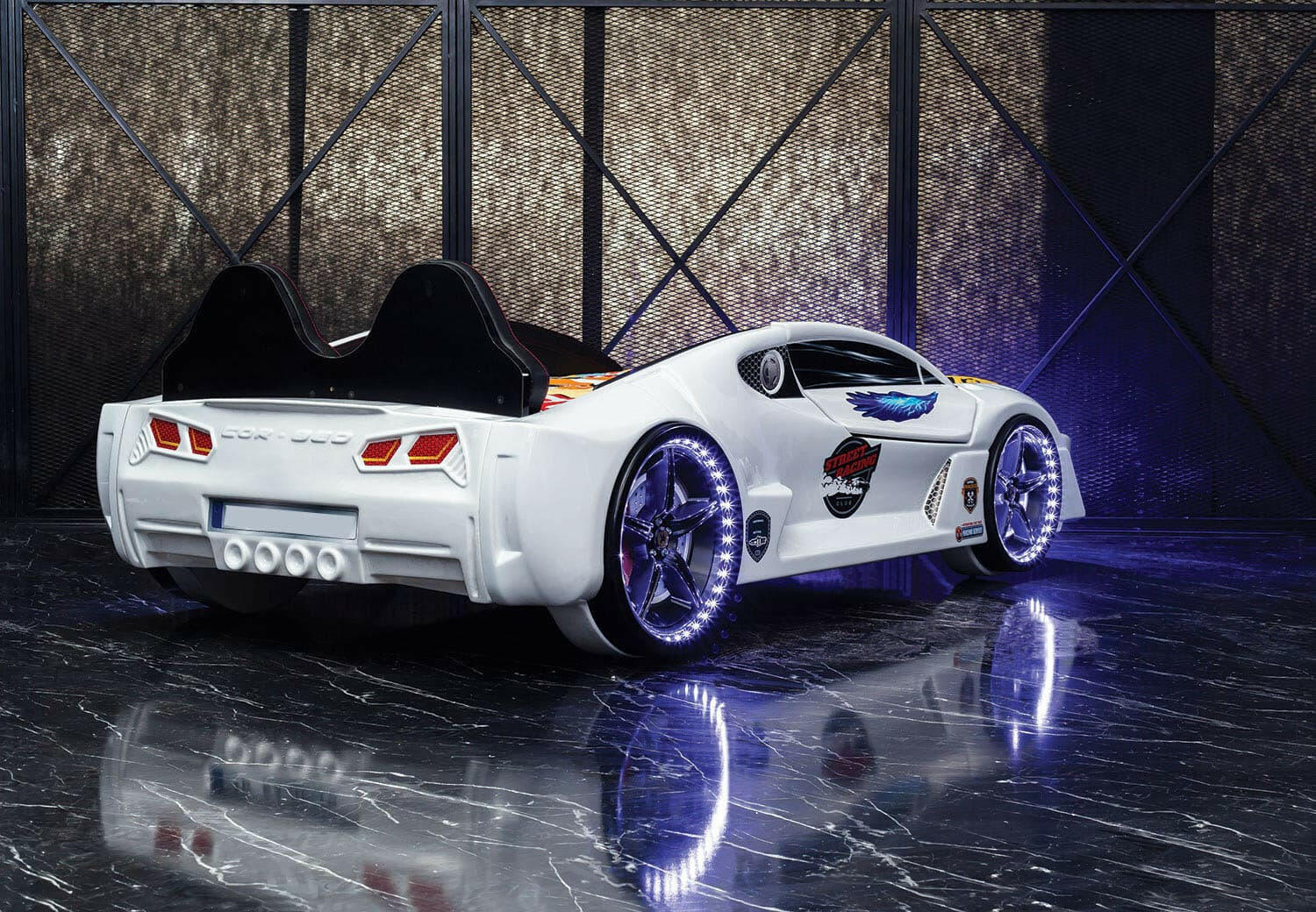 Aero Super Car Kids Bed Lifting Doors Headlights Remote Control Toddler Twin Size Frame - Kids Eye Candy