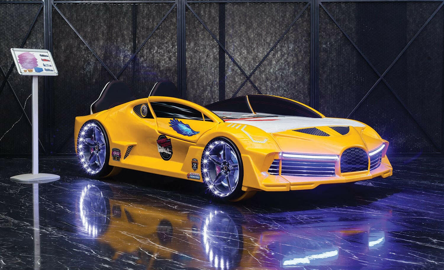 Aero Super Car Kids Bed Lifting Doors Headlights Remote Control Toddler Twin Size Frame - Kids Eye Candy