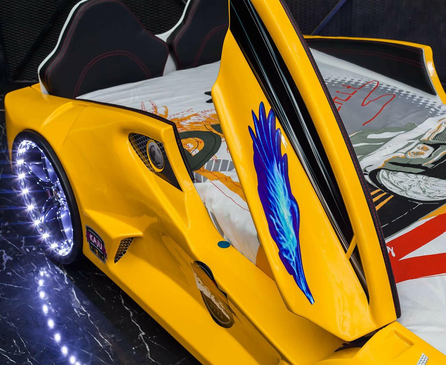 Aero Super Car Kids Bed Lifting Doors Headlights Remote Control Toddler Twin Size Frame - Kids Eye Candy