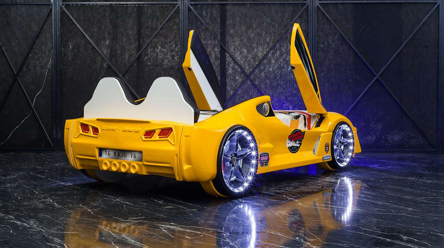 Aero Super Car Kids Bed Lifting Doors Headlights Remote Control Toddler Twin Size Frame - Kids Eye Candy