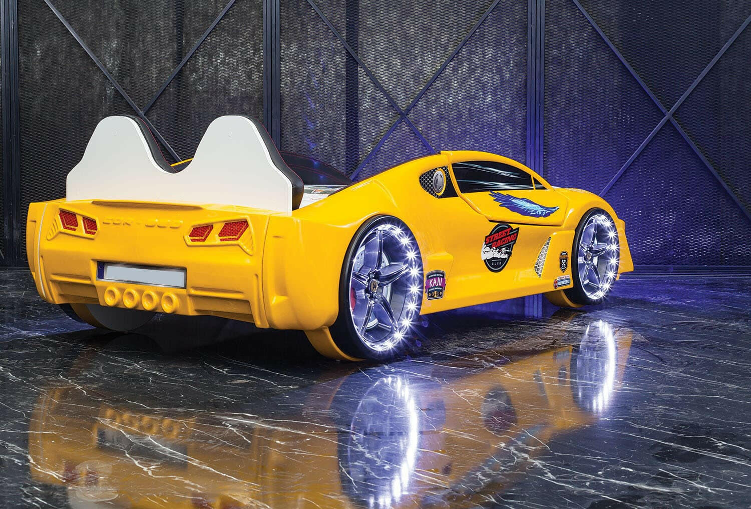 Aero Super Car Kids Bed Lifting Doors Headlights Remote Control Toddler Twin Size Frame - Kids Eye Candy