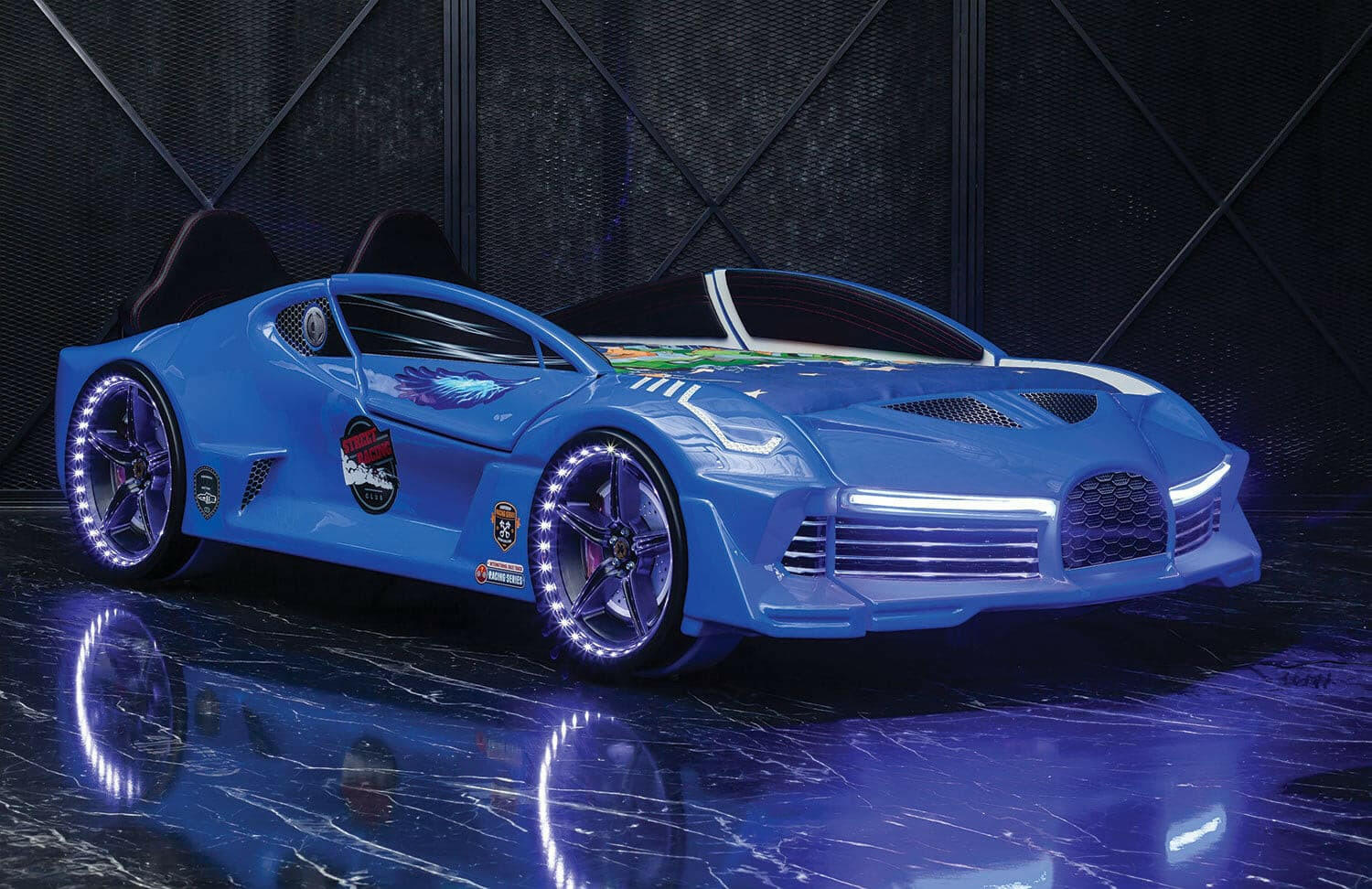 Aero Super Car Kids Bed Lifting Doors Headlights Remote Control Toddler Twin Size Frame - Kids Eye Candy