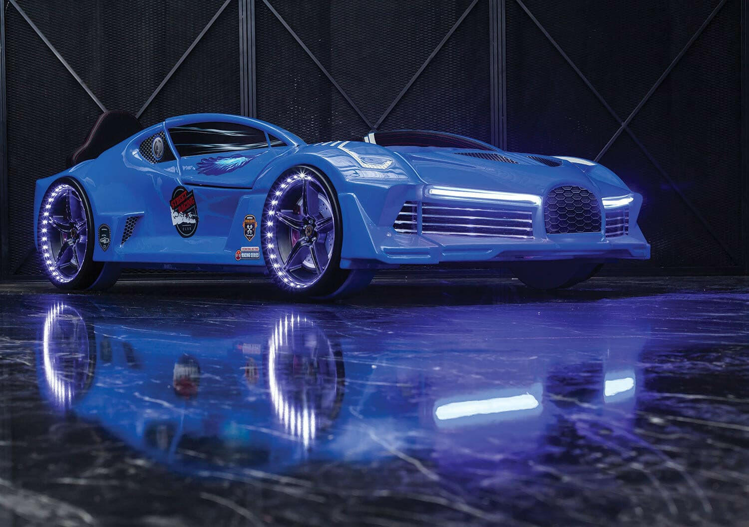 Aero Super Car Kids Bed Lifting Doors Headlights Remote Control Toddler Twin Size Frame - Kids Eye Candy