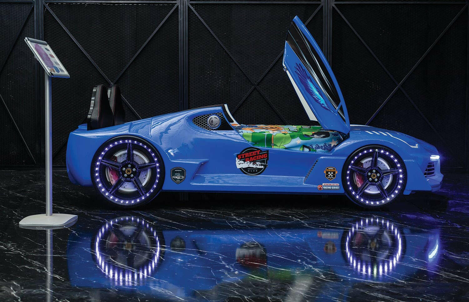 Aero Super Car Kids Bed Lifting Doors Headlights Remote Control Toddler Twin Size Frame - Kids Eye Candy